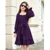 Arshiner Girls Long Sleeve Dresses Fall Party Formal Holiday Swing Flowy Ruffle Midi Dress(Purple)