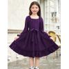 Arshiner Girls Long Sleeve Dresses Fall Party Formal Holiday Swing Flowy Ruffle Midi Dress(Purple)