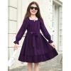 Arshiner Girls Long Sleeve Dresses Fall Party Formal Holiday Swing Flowy Ruffle Midi Dress(Purple)