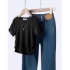Arshiner Girls Shirts Side Ruched Short Sleeve Crewneck Fitted Tops Casual Summer Soft Tee Clothes 5-12 Years(Black)