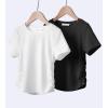 Arshiner Girls Shirts Side Ruched Short Sleeve Crewneck Fitted Tops Casual Summer Soft Tee Clothes 5-12 Years(Black/White)