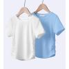 Arshiner Girls Shirts Side Ruched Short Sleeve Crewneck Fitted Tops Casual Summer Soft Tee Clothes 5-12 Years(Blue/White)