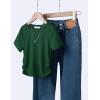 Arshiner Girls Shirts Side Ruched Short Sleeve Crewneck Fitted Tops Casual Summer Soft Tee Clothes 5-12 Years(Green)