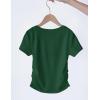 Arshiner Girls Shirts Side Ruched Short Sleeve Crewneck Fitted Tops Casual Summer Soft Tee Clothes 5-12 Years(Green)