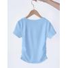 Arshiner Girls Shirts Side Ruched Short Sleeve Crewneck Fitted Tops Casual Summer Soft Tee Clothes 5-12 Years(Light Blue)