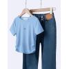 Arshiner Girls Shirts Side Ruched Short Sleeve Crewneck Fitted Tops Casual Summer Soft Tee Clothes 5-12 Years(Light Blue)