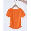 Arshiner Girls Shirts Side Ruched Short Sleeve Crewneck Fitted Tops Casual Summer Soft Tee Clothes 5-12 Years(Orange)