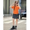 Arshiner Girls Shirts Side Ruched Short Sleeve Crewneck Fitted Tops Casual Summer Soft Tee Clothes 5-12 Years(Orange)