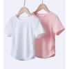 Arshiner Girls Shirts Side Ruched Short Sleeve Crewneck Fitted Tops Casual Summer Soft Tee Clothes 5-12 Years(Pink/White)
