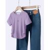 Arshiner Girls Shirts Side Ruched Short Sleeve Crewneck Fitted Tops Casual Summer Soft Tee Clothes 5-12 Years(Purple)