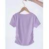 Arshiner Girls Shirts Side Ruched Short Sleeve Crewneck Fitted Tops Casual Summer Soft Tee Clothes 5-12 Years(Purple)