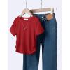 Arshiner Girls Shirts Side Ruched Short Sleeve Crewneck Fitted Tops Casual Summer Soft Tee Clothes 5-12 Years(Red)