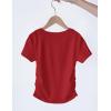 Arshiner Girls Shirts Side Ruched Short Sleeve Crewneck Fitted Tops Casual Summer Soft Tee Clothes 5-12 Years(Red)