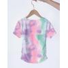 Arshiner Girls Shirts Side Ruched Short Sleeve Crewneck Fitted Tops Casual Summer Soft Tee Clothes 5-12 Years(Tie Dye)