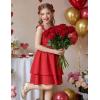 Arshiner Girls Summer Spaghetti Strap Dresses Flowy Tiered Ruched Smocked Back Casual Beach Midi Sundress(Red)