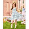 Arshiner Girls’ Summer Sundress Boho Spaghetti Strap Ruffled Tiered Dresses Casual Midi Cami Dress(Green and White-floral)