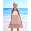 Arshiner Girl’s Summer Sundress Spaghetti Strap Solid Linen Midi Dress Casual Cami Dresses(Pat2)