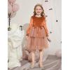 Arshiner Girls Velvet Tutu Dress Toddler Puff Long Sleeve Tiered Tulle Fall Winter Party Dresses with Ribbon(Brown Sequin)