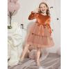 Arshiner Girls Velvet Tutu Dress Toddler Puff Long Sleeve Tiered Tulle Fall Winter Party Dresses with Ribbon(Brown Sequin)