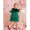 Arshiner Girls Velvet Tutu Dress Toddler Puff Long Sleeve Tiered Tulle Fall Winter Party Dresses with Ribbon(Dark Green)