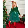 Arshiner Girls Velvet Tutu Dress Toddler Puff Long Sleeve Tiered Tulle Fall Winter Party Dresses with Ribbon(Dark Green)