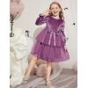 Arshiner Girls Velvet Tutu Dress Toddler Puff Long Sleeve Tiered Tulle Fall Winter Party Dresses with Ribbon(Fuchsia)
