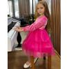 Arshiner Girls Velvet Tutu Dress Toddler Puff Long Sleeve Tiered Tulle Fall Winter Party Dresses with Ribbon(Hot Pink)
