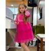Arshiner Girls Velvet Tutu Dress Toddler Puff Long Sleeve Tiered Tulle Fall Winter Party Dresses with Ribbon(Hot Pink)