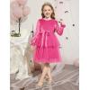 Arshiner Girls Velvet Tutu Dress Toddler Puff Long Sleeve Tiered Tulle Fall Winter Party Dresses with Ribbon(Hot Pink)
