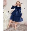 Arshiner Girls Velvet Tutu Dress Toddler Puff Long Sleeve Tiered Tulle Fall Winter Party Dresses with Ribbon(Navy Blue)