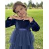 Arshiner Girls Velvet Tutu Dress Toddler Puff Long Sleeve Tiered Tulle Fall Winter Party Dresses with Ribbon(Navy Blue)
