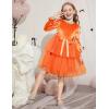 Arshiner Girls Velvet Tutu Dress Toddler Puff Long Sleeve Tiered Tulle Fall Winter Party Dresses with Ribbon(Orange)