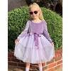 Arshiner Girls Velvet Tutu Dress Toddler Puff Long Sleeve Tiered Tulle Fall Winter Party Dresses with Ribbon(Purple)