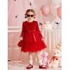 Arshiner Girls Velvet Tutu Dress Toddler Puff Long Sleeve Tiered Tulle Fall Winter Party Dresses with Ribbon(Red)
