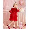 Arshiner Girls Velvet Tutu Dress Toddler Puff Long Sleeve Tiered Tulle Fall Winter Party Dresses with Ribbon(Red)