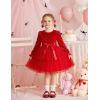 Arshiner Girls Velvet Tutu Dress Toddler Puff Long Sleeve Tiered Tulle Fall Winter Party Dresses with Ribbon(Red)