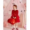 Arshiner Girls Velvet Tutu Dress Toddler Puff Long Sleeve Tiered Tulle Fall Winter Party Dresses with Ribbon(Red)
