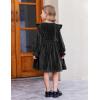 Arshiner Toddler Girls Long Sleeve Velvet Dress Ruffled Crew Neck Midi A-Line Fall Vintage Dress with Pockets for Kids 2-8Y(Black)