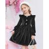 Arshiner Toddler Girls Long Sleeve Velvet Dress Ruffled Crew Neck Midi A-Line Fall Vintage Dress with Pockets for Kids 2-8Y(Black)