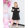 Arshiner Toddler Girls Long Sleeve Velvet Dress Ruffled Crew Neck Midi A-Line Fall Vintage Dress with Pockets for Kids 2-8Y(Black)