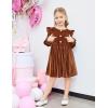 Arshiner Toddler Girls Long Sleeve Velvet Dress Ruffled Crew Neck Midi A-Line Fall Vintage Dress with Pockets for Kids 2-8Y(Caramel)