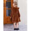 Arshiner Toddler Girls Long Sleeve Velvet Dress Ruffled Crew Neck Midi A-Line Fall Vintage Dress with Pockets for Kids 2-8Y(Caramel)