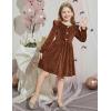 Arshiner Toddler Girls Long Sleeve Velvet Dress Ruffled Crew Neck Midi A-Line Fall Vintage Dress with Pockets for Kids 2-8Y(Caramel)