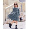 Arshiner Toddler Girls Long Sleeve Velvet Dress Ruffled Crew Neck Midi A-Line Fall Vintage Dress with Pockets for Kids 2-8Y(Gray Blue)