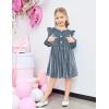 Arshiner Toddler Girls Long Sleeve Velvet Dress Ruffled Crew Neck Midi A-Line Fall Vintage Dress with Pockets for Kids 2-8Y(Gray Blue)