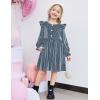 Arshiner Toddler Girls Long Sleeve Velvet Dress Ruffled Crew Neck Midi A-Line Fall Vintage Dress with Pockets for Kids 2-8Y(Gray Blue)