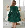 Arshiner Toddler Girls Long Sleeve Velvet Dress Ruffled Crew Neck Midi A-Line Fall Vintage Dress with Pockets for Kids 2-8Y(Green)