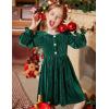 Arshiner Toddler Girls Long Sleeve Velvet Dress Ruffled Crew Neck Midi A-Line Fall Vintage Dress with Pockets for Kids 2-8Y(Green)