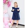 Arshiner Toddler Girls Long Sleeve Velvet Dress Ruffled Crew Neck Midi A-Line Fall Vintage Dress with Pockets for Kids 2-8Y(Navy Blue)