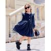 Arshiner Toddler Girls Long Sleeve Velvet Dress Ruffled Crew Neck Midi A-Line Fall Vintage Dress with Pockets for Kids 2-8Y(Navy Blue)